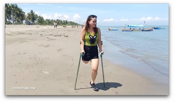 Vernie crutching to the beach