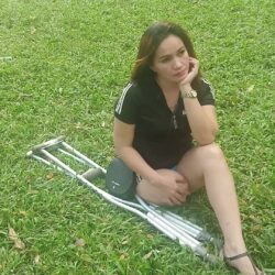 Vernie crutching in the park