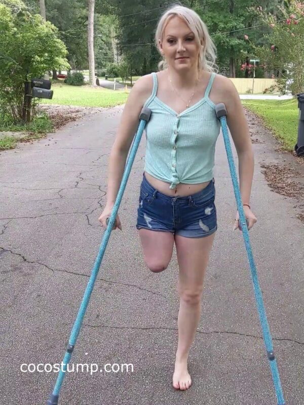 Danielle short pants & blue crutches