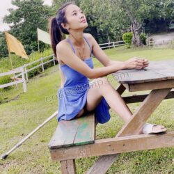 Cathy blue dress in park 4k