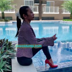 Cathy fold up pants & red heel with single crutch OV