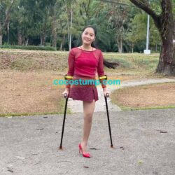 Aioli in the park with red heel & mini skirt