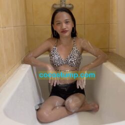 Luna taking a shower in the bathtub OV