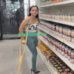 Pretty shopping with wooden crutches OV